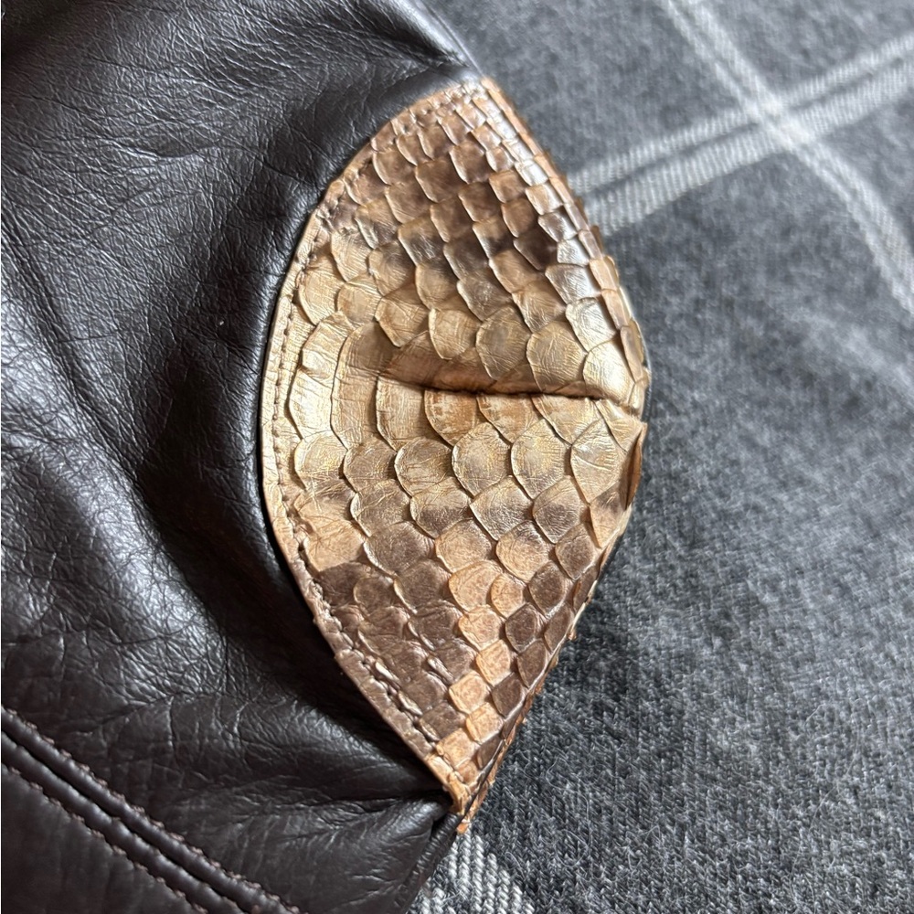 Clara Kasavina Handmade Chocolate Brown Leather Python Snake Skin Bag - Picture 6 of 10